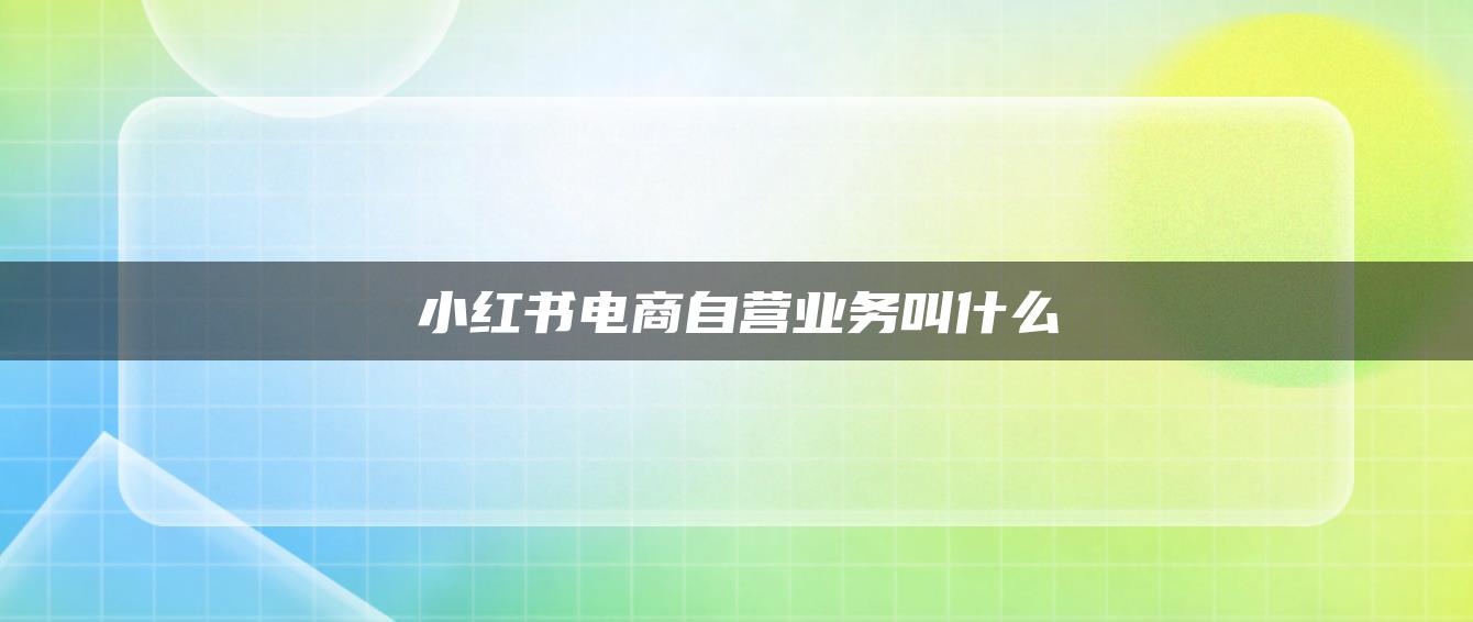 小紅書電商自營業(yè)務(wù)叫什么