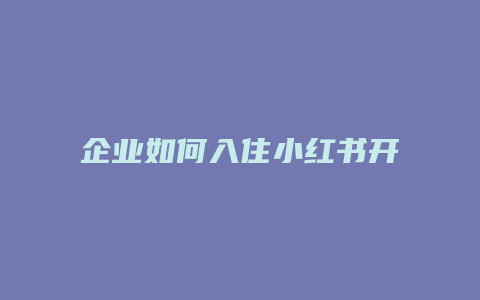 企業(yè)如何入住小紅書開店